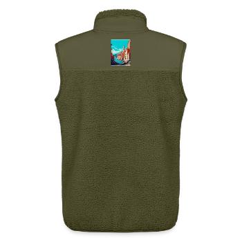 Genoa Italy Vintage Travel Poster WPA Art Souvenir - Unisex Sherpa Gilet by Stanley/Stella - khaki - Back - AI Model Male 178 light (178cm)