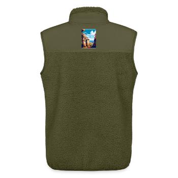 Ronda Espagne Affiche de voyage vintage WPA Art Souvenir - Veste sans manches sherpa unisexe Stanley/Stella - kaki - Dos - AI Model Male 178 light (178cm)
