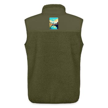 Turin Italie Affiche de voyage vintage WPA Art Souvenir - Veste sans manches sherpa unisexe Stanley/Stella - kaki - Dos - AI Model Male 178 light (178cm)