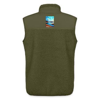 Warta Mouth Poland Vintage Travel Poster Souvenir - Unisex Sherpa Gilet by Stanley/Stella - khaki - Back - AI Model Male 178 light (178cm)
