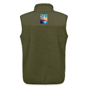 Neuchâtel Suisse Affiche de voyage vintage WPA - Veste sans manches sherpa unisexe Stanley/Stella - kaki - Dos - AI Model Male 178 light (178cm)