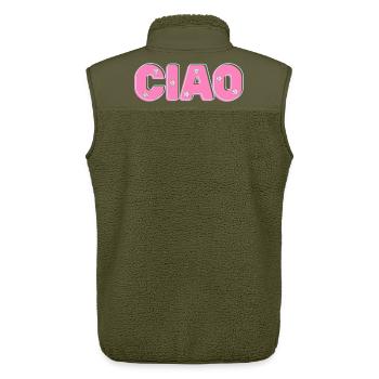 CIAO mit Blumen – Retro-Schriftzug in Pink und Min - Unisex Sherpaweste von Stanley/Stella - Khaki - Hinten - AI Model Male 178 light (178cm)