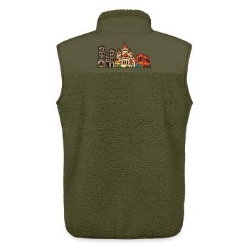 Trier Skyline im bunten Wachsmalstil - Unisex Sherpaweste von Stanley/Stella - Khaki - Hinten - AI Model Male 178 light (178cm)