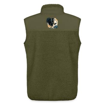 Frauenporträt in Blau und Gold – Aquarell - Unisex Sherpaweste von Stanley/Stella - Khaki - Hinten - AI Model Male 178 light (178cm)
