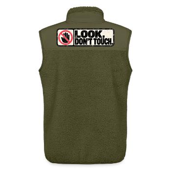 Look, Don't Touch – Retro Warning Design - Unisex Sherpaweste von Stanley/Stella - Khaki - Hinten - AI Model Male 178 light (178cm)