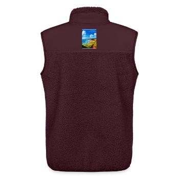 North Devon Vintage Travel Poster Souvenir WPA - Unisex Sherpa Gilet by Stanley/Stella - maroon - Back - AI Model Male 178 light (178cm)