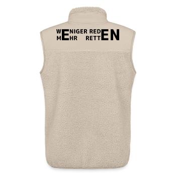 Weniger reden - mehr retten - Unisex Sherpaweste von Stanley/Stella - Beige - Hinten - AI Model Male 178 light (178cm)