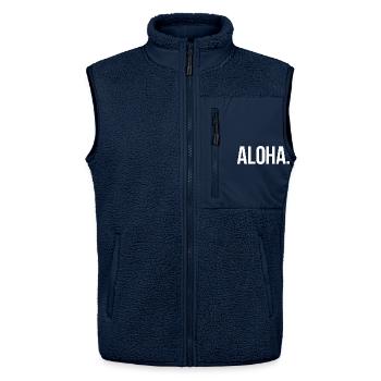 ALOHA. - Schlicht und Aussagekräftig - Unisex Sherpaweste von Stanley/Stella - Navy - Vorne - AI Model Female 172 light (172cm) & AI Model Male 178 light (178cm)