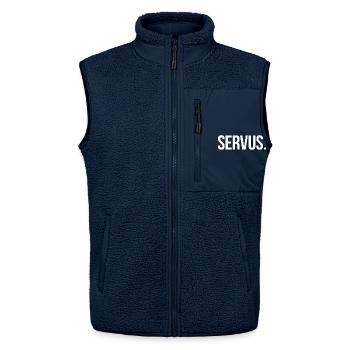SERVUS. - Schlicht und Aussagekräftig - Unisex Sherpaweste von Stanley/Stella - Navy - Vorne - AI Model Female 172 light (172cm) & AI Model Male 178 light (178cm)