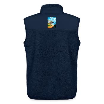 Gorran Haven Angleterre Royaume-Uni Affiche de voyage Souvenir WPA - Veste sans manches sherpa unisexe Stanley/Stella - marine - Dos - AI Model Male 178 light (178cm)