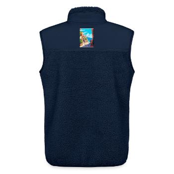 Rhodes Greece Vintage Travel Poster WPA Souvenir - Unisex Sherpa Gilet by Stanley/Stella - navy - Back - AI Model Male 178 light (178cm)