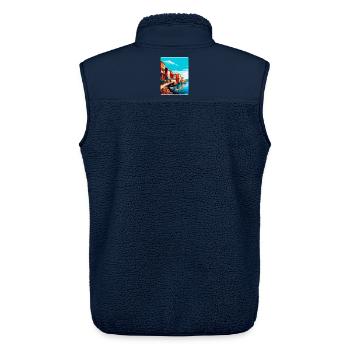 Costa Nova Portugal Vintage Reiseplakat Souvenir - Unisex Sherpaweste von Stanley/Stella - Navy - Hinten - AI Model Male 178 light (178cm)