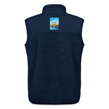 Saragosse Espagne Affiche de voyage vintage Souvenir WPA - Veste sans manches sherpa unisexe Stanley/Stella - marine - Dos - AI Model Male 178 light (178cm)