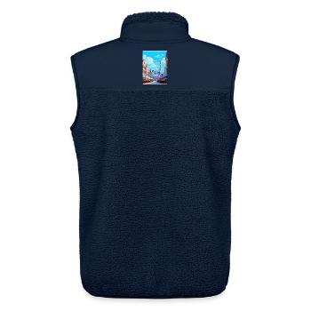 Brussels Belgium Vintage Travel Poster Souvenir - Unisex Sherpa Gilet by Stanley/Stella - navy - Back - AI Model Male 178 light (178cm)