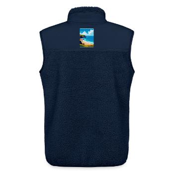 Porthcurno Beach, Cornwall, England, Vereinigtes Königreich, Reiseplakat - Unisex Sherpaweste von Stanley/Stella - Navy - Hinten - AI Model Male 178 light (178cm)