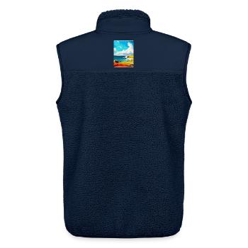 Shetland Écosse Royaume-Uni Affiche de voyage vintage WPA Art - Veste sans manches sherpa unisexe Stanley/Stella - marine - Dos - AI Model Male 178 light (178cm)