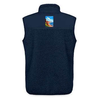 Torquay Cliffs England Uk Vintage Reiseposter - Unisex Sherpaweste von Stanley/Stella - Navy - Hinten - AI Model Male 178 light (178cm)