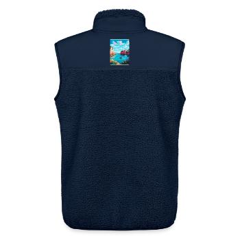 Minorque Espagne Affiche de voyage vintage WPA Souvenir - Veste sans manches sherpa unisexe Stanley/Stella - marine - Dos - AI Model Male 178 light (178cm)