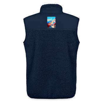 Santorini Griechenland Vintage Reiseplakat Souvenir - Unisex Sherpaweste von Stanley/Stella - Navy - Hinten - AI Model Male 178 light (178cm)