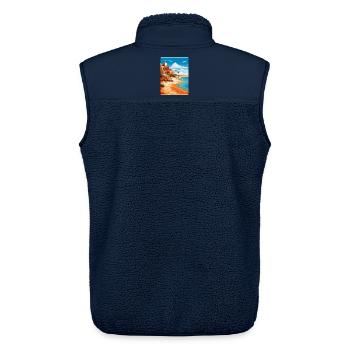 Fuerteventura Espagne Affiche de voyage vintage Souvenir - Veste sans manches sherpa unisexe Stanley/Stella - marine - Dos - AI Model Male 178 light (178cm)