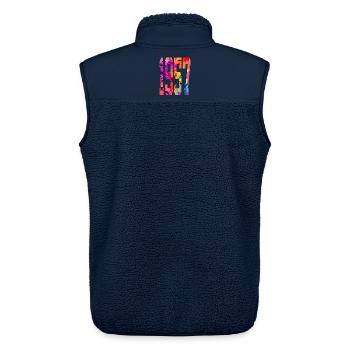 BUNT 69. GEBURTSTAG 1957 - Unisex Sherpaweste von Stanley/Stella - Navy - Hinten - AI Model Male 178 light (178cm)