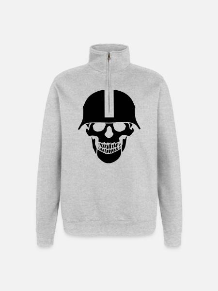 Schädelhelm / Schädelperlen - Quarter-Zip-Sweatshirt - Grau meliert