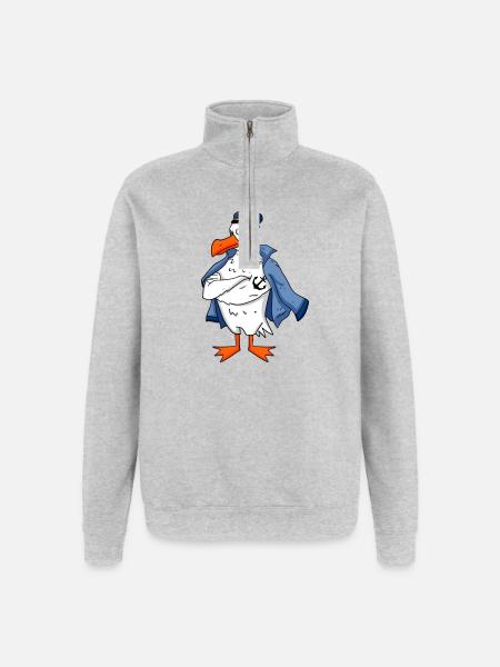 Muscular seagull with anchor tattoo seagull gift - Quarter-Zip Sweatshirt - heather grey
