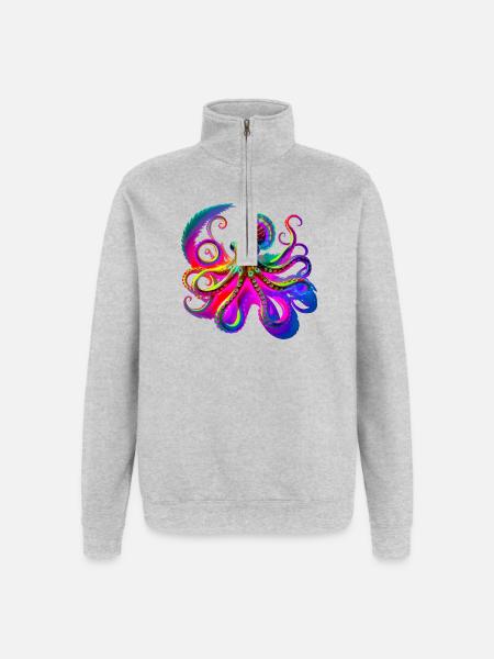 Psychedelic Neon Octopus - Quarter-Zip Sweatshirt - heather grey