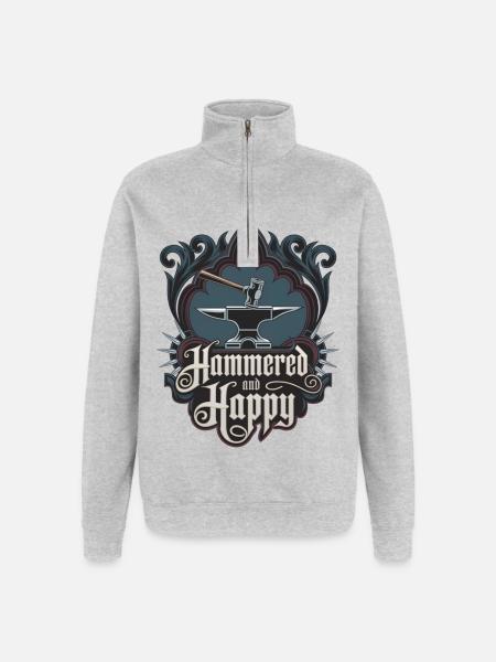 Martelé et heureux - Sweat à zip 1/4 - gris chiné