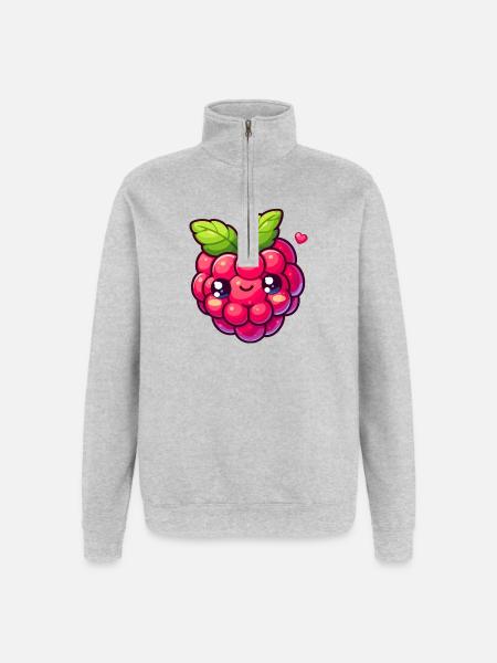 Raspberry - Heart - Quarter-Zip Sweatshirt - heather grey