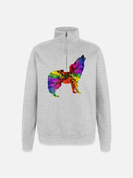 Wolf rainbow - Quarter-Zip Sweatshirt - heather grey