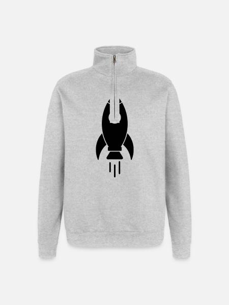 Fusée spatiale - Sweat à zip 1/4 - gris chiné