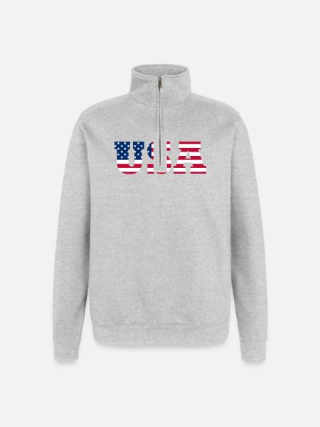Stars & Stripes Lettermark USA - Quarter-Zip Sweatshirt - heather grey
