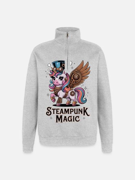 Steampunk-Magie - Quarter-Zip-Sweatshirt - Grau meliert