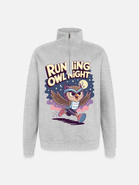 Running Owl Night - Quarter-Zip Sweatshirt - heather grey