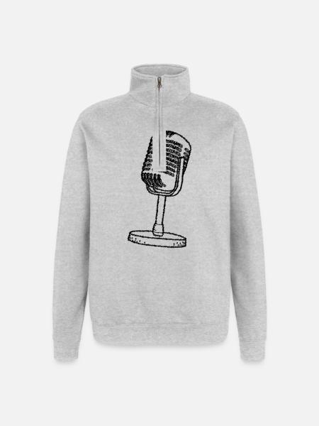 Mikrofon - Retro - gezeichnet - Quarter-Zip-Sweatshirt - Grau meliert