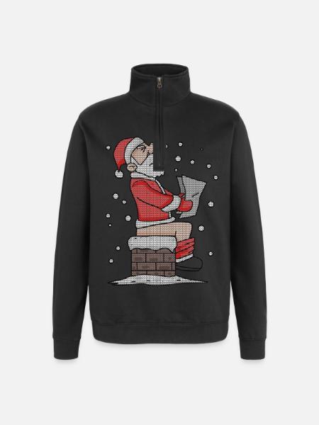 Père Noël assis sur la cheminée drôle - Sweat à zip 1/4 - noir