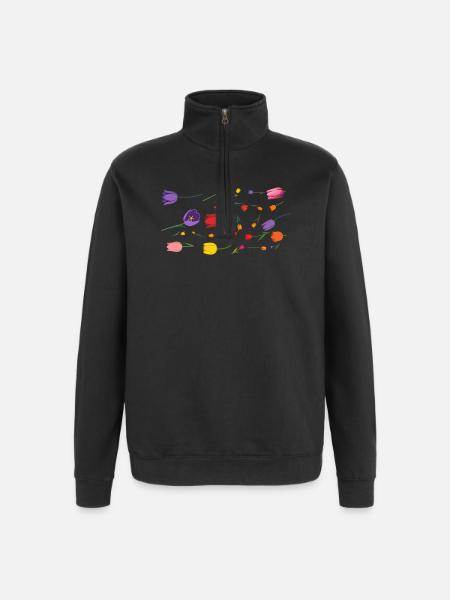 Blumen Frühling Tulpen - Quarter-Zip-Sweatshirt - Schwarz