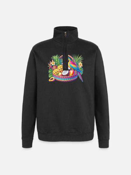 Obstkorb mit Papagei - Quarter-Zip-Sweatshirt - Schwarz