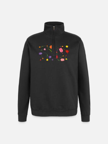 Blumen - Quarter-Zip-Sweatshirt - Schwarz