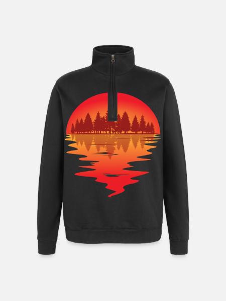 Sunset at the forest lake - Quarter-Zip Sweatshirt - black