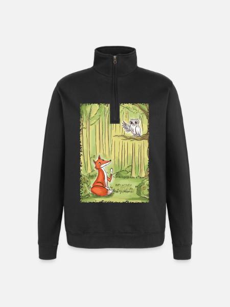 Waldgespräch: Fuchs und Eule - Quarter-Zip-Sweatshirt - Schwarz