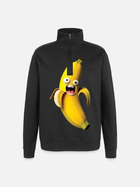 Figure de banane expressive avec un visage - Sweat à zip 1/4 - noir