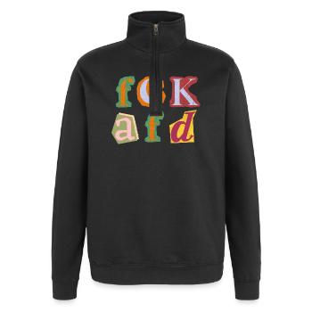 FCK AFD ERPRESSERBRIEF BUCHSTABEN, FCK NZS, NO NZS - Quarter-Zip-Sweatshirt - Schwarz - Vorne - AI Model Female 172 light (172cm) & AI Model Male 178 dark (178cm)