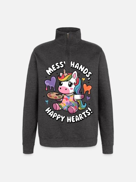 Messy Hands, Happy Hearts! - Quarter-Zip Sweatshirt - charcoal grey