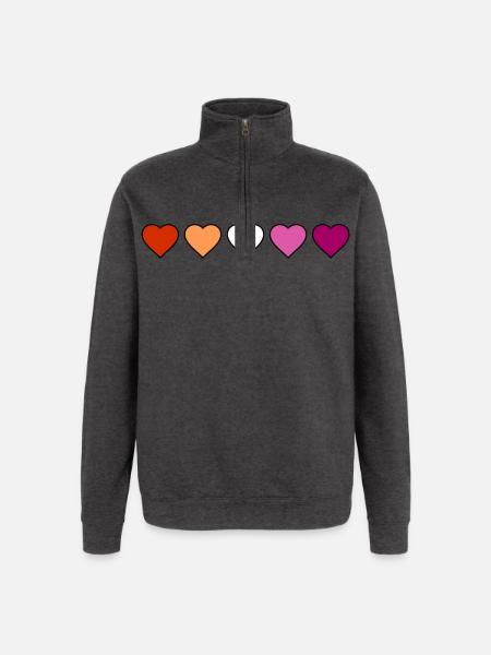 Lesbian Lesbian Lesbian Hearts - Quarter-Zip Sweatshirt - charcoal grey