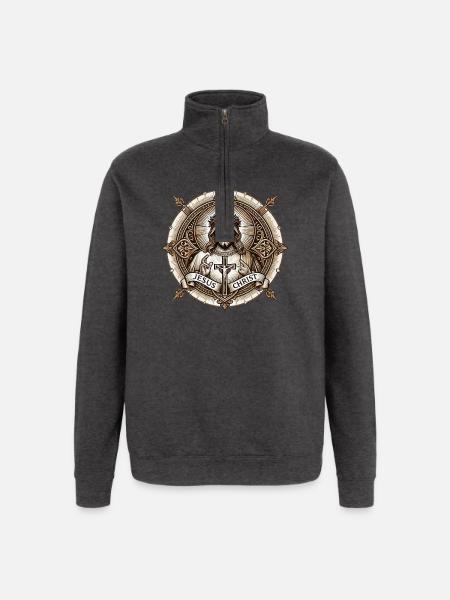 Jesus Christ Antiq Logo - Quarter-Zip Sweatshirt - charcoal grey