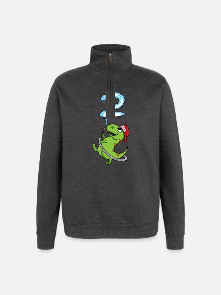 2nd birthday dinosaur fire department - Quarter-Zip Sweatshirt - charcoal grey