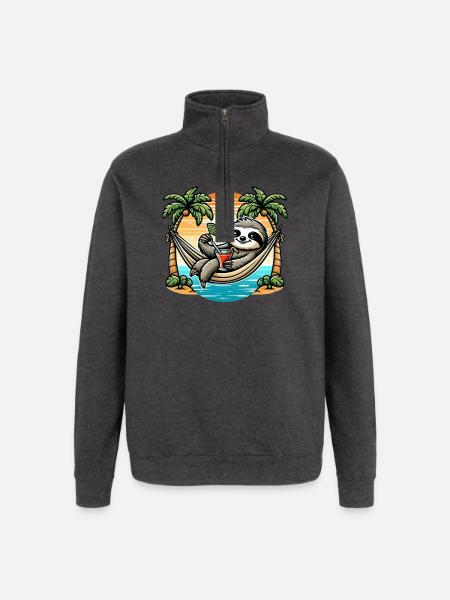 Sloth in hammock - Quarter-Zip Sweatshirt - charcoal grey