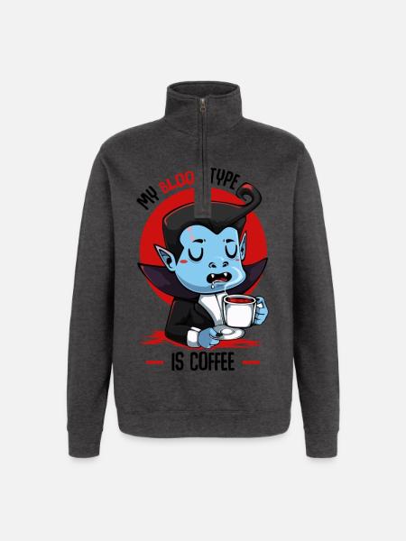 Blood Coffee Vampire Cartoon - Quarter-Zip Sweatshirt - charcoal grey
